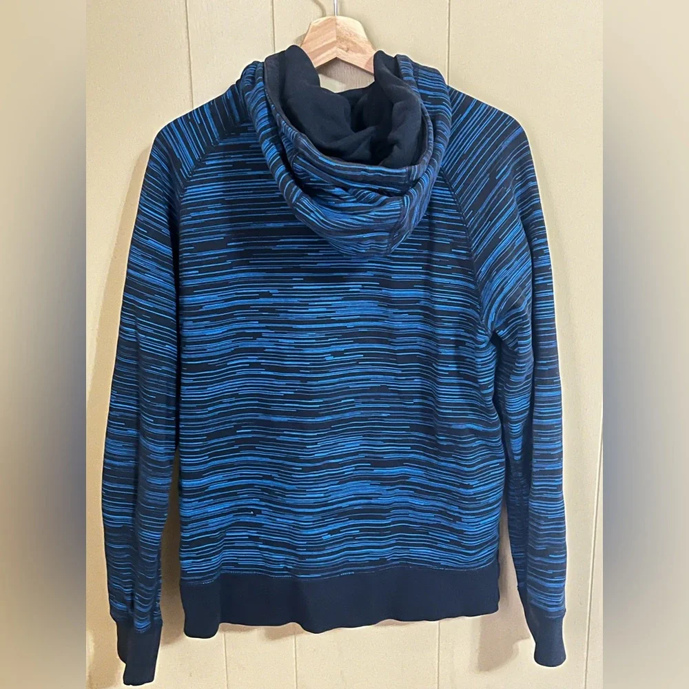 Nike Men's Blue Black Striped Hoodie Zippered Size M Streetwear Winter Pockets